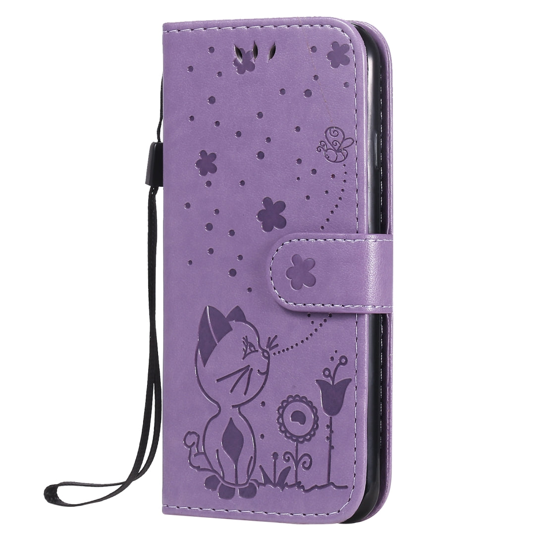 For Apple iPhone 11 Pro Max Cat and Bee Embossed Flip Leather Phone Case Wallet Cover with Card Slots Cash Pocket Magnetic Stand Protective Shockproof TPU PU Leather Case with Wrist Strap