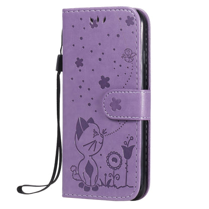 For Apple iPhone 11 Pro Max Cat and Bee Embossed Flip Leather Phone Case Wallet Cover with Card Slots Cash Pocket Magnetic Stand Protective Shockproof TPU PU Leather Case with Wrist Strap