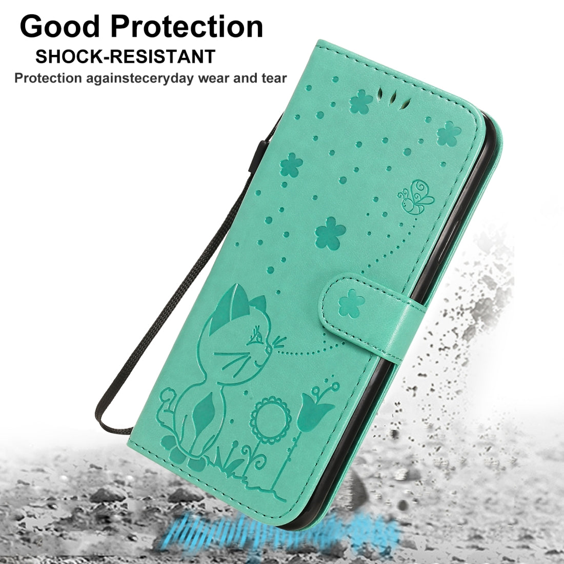For Apple iPhone 11 Pro Max Cat and Bee Embossed Flip Leather Phone Case Wallet Cover with Card Slots Cash Pocket Magnetic Stand Protective Shockproof TPU PU Leather Case with Wrist Strap