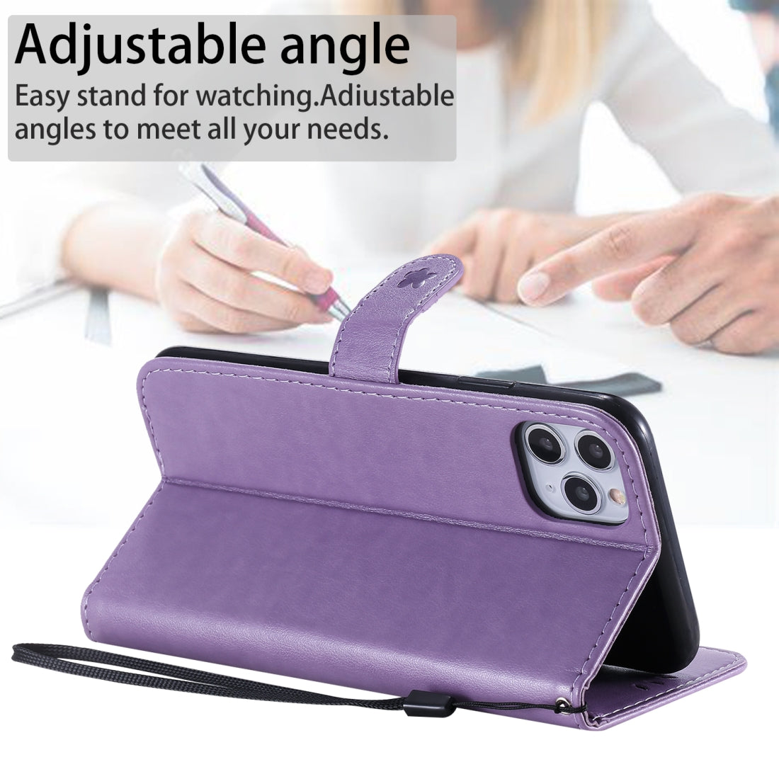 For Apple iPhone 11 Pro Max Cat and Bee Embossed Flip Leather Phone Case Wallet Cover with Card Slots Cash Pocket Magnetic Stand Protective Shockproof TPU PU Leather Case with Wrist Strap