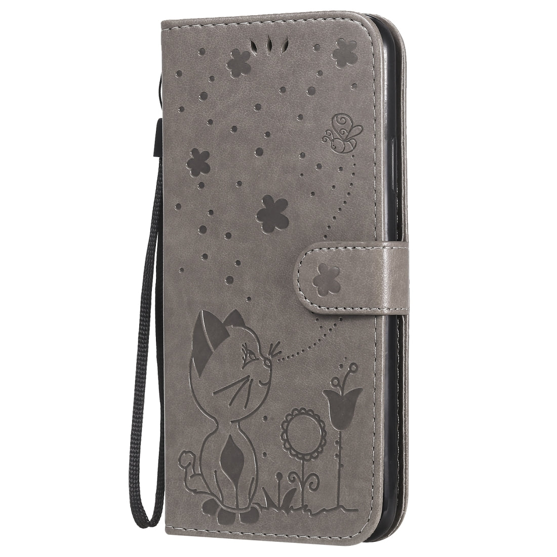 For Apple iPhone 11 Pro Max Cat and Bee Embossed Flip Leather Phone Case Wallet Cover with Card Slots Cash Pocket Magnetic Stand Protective Shockproof TPU PU Leather Case with Wrist Strap