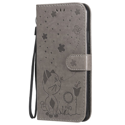 For Apple iPhone 11 Pro Max Cat and Bee Embossed Flip Leather Phone Case Wallet Cover with Card Slots Cash Pocket Magnetic Stand Protective Shockproof TPU PU Leather Case with Wrist Strap
