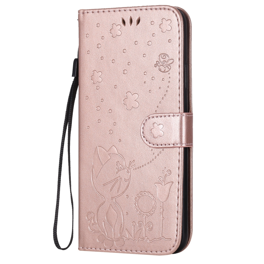 For Apple iPhone 11 Pro Max Cat and Bee Embossed Flip Leather Phone Case Wallet Cover with Card Slots Cash Pocket Magnetic Stand Protective Shockproof TPU PU Leather Case with Wrist Strap