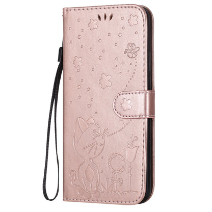 For Apple iPhone 11 Pro Max Cat and Bee Embossed Flip Leather Phone Case Wallet Cover with Card Slots Cash Pocket Magnetic Stand Protective Shockproof TPU PU Leather Case with Wrist Strap