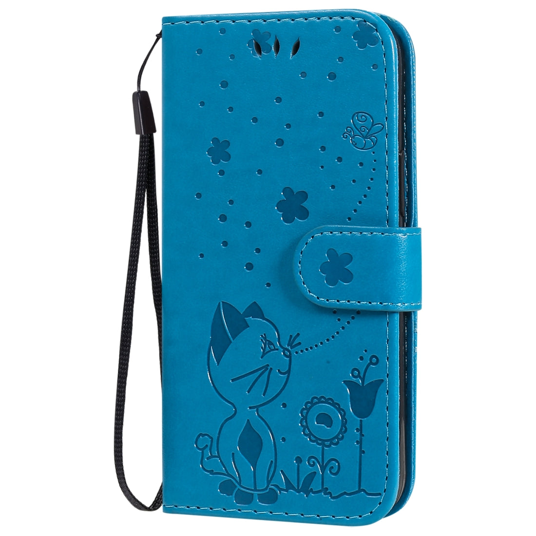 For Apple iPhone 12 mini Cat and Bee Embossed Flip Leather Phone Case Wallet Cover with Card Slots Cash Pocket Magnetic Stand Protective Shockproof TPU PU Leather Case with Wrist Strap