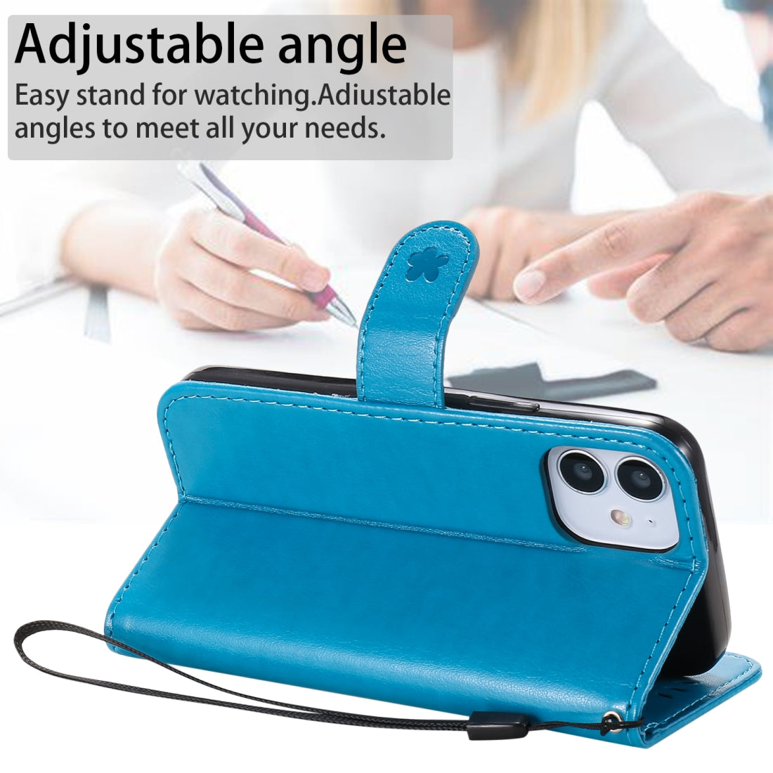 For Apple iPhone 12 mini Cat and Bee Embossed Flip Leather Phone Case Wallet Cover with Card Slots Cash Pocket Magnetic Stand Protective Shockproof TPU PU Leather Case with Wrist Strap