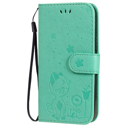 For Apple iPhone 12 mini Cat and Bee Embossed Flip Leather Phone Case Wallet Cover with Card Slots Cash Pocket Magnetic Stand Protective Shockproof TPU PU Leather Case with Wrist Strap