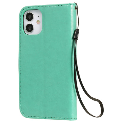 For Apple iPhone 12 mini Cat and Bee Embossed Flip Leather Phone Case Wallet Cover with Card Slots Cash Pocket Magnetic Stand Protective Shockproof TPU PU Leather Case with Wrist Strap