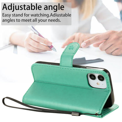 For Apple iPhone 12 mini Cat and Bee Embossed Flip Leather Phone Case Wallet Cover with Card Slots Cash Pocket Magnetic Stand Protective Shockproof TPU PU Leather Case with Wrist Strap