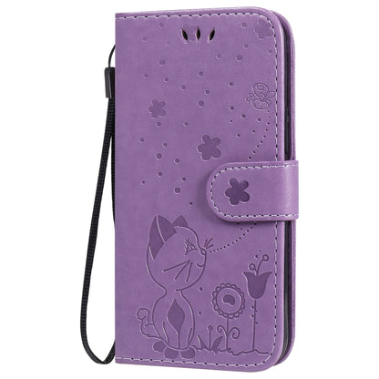 For Apple iPhone 12 mini Cat and Bee Embossed Flip Leather Phone Case Wallet Cover with Card Slots Cash Pocket Magnetic Stand Protective Shockproof TPU PU Leather Case with Wrist Strap