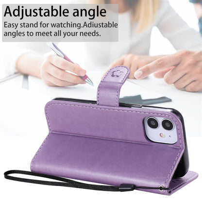 For Apple iPhone 12 mini Cat and Bee Embossed Flip Leather Phone Case Wallet Cover with Card Slots Cash Pocket Magnetic Stand Protective Shockproof TPU PU Leather Case with Wrist Strap