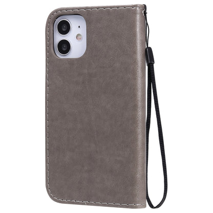 For Apple iPhone 12 mini Cat and Bee Embossed Flip Leather Phone Case Wallet Cover with Card Slots Cash Pocket Magnetic Stand Protective Shockproof TPU PU Leather Case with Wrist Strap