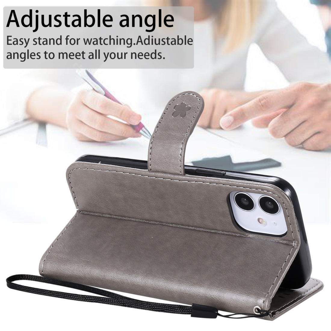 For Apple iPhone 12 mini Cat and Bee Embossed Flip Leather Phone Case Wallet Cover with Card Slots Cash Pocket Magnetic Stand Protective Shockproof TPU PU Leather Case with Wrist Strap