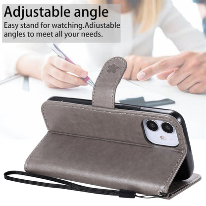 For Apple iPhone 12 mini Cat and Bee Embossed Flip Leather Phone Case Wallet Cover with Card Slots Cash Pocket Magnetic Stand Protective Shockproof TPU PU Leather Case with Wrist Strap