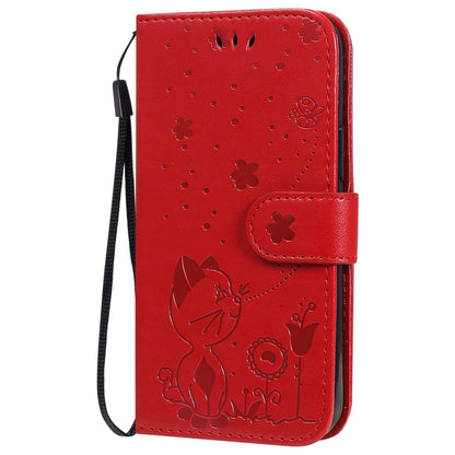 For Apple iPhone 12 mini Cat and Bee Embossed Flip Leather Phone Case Wallet Cover with Card Slots Cash Pocket Magnetic Stand Protective Shockproof TPU PU Leather Case with Wrist Strap