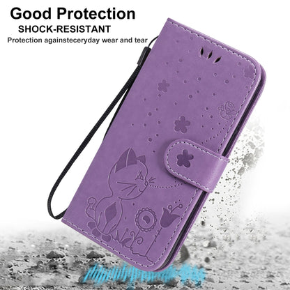 For Apple iPhone 12 mini Cat and Bee Embossed Flip Leather Phone Case Wallet Cover with Card Slots Cash Pocket Magnetic Stand Protective Shockproof TPU PU Leather Case with Wrist Strap