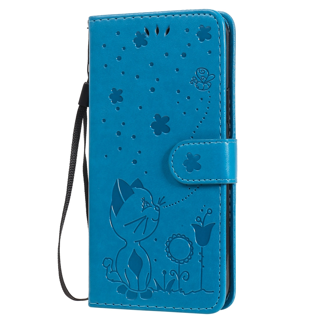 For Apple iPhone 12 Pro Cat and Bee Embossed Flip Leather Phone Case Wallet Cover with Card Slots Cash Pocket Magnetic Stand Protective Shockproof TPU PU Leather Case with Wrist Strap