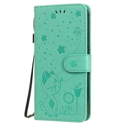 For Apple iPhone 12 Pro Cat and Bee Embossed Flip Leather Phone Case Wallet Cover with Card Slots Cash Pocket Magnetic Stand Protective Shockproof TPU PU Leather Case with Wrist Strap