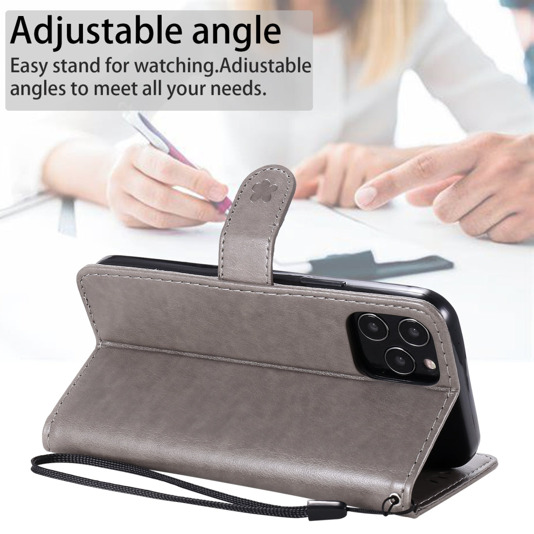 For Apple iPhone 12 Cat and Bee Embossed Flip Leather Phone Case Wallet Cover with Card Slots Cash Pocket Magnetic Stand Protective Shockproof TPU PU Leather Case with Wrist Strap