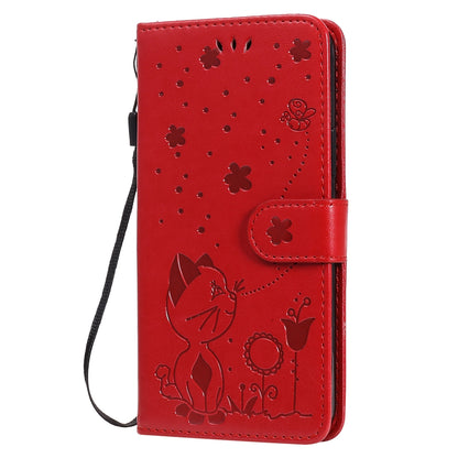 For Apple iPhone 12 Cat and Bee Embossed Flip Leather Phone Case Wallet Cover with Card Slots Cash Pocket Magnetic Stand Protective Shockproof TPU PU Leather Case with Wrist Strap