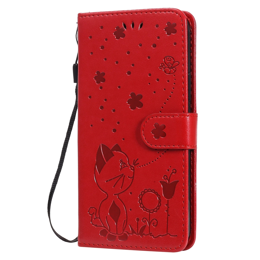 For Apple iPhone 12 Pro Cat and Bee Embossed Flip Leather Phone Case Wallet Cover with Card Slots Cash Pocket Magnetic Stand Protective Shockproof TPU PU Leather Case with Wrist Strap