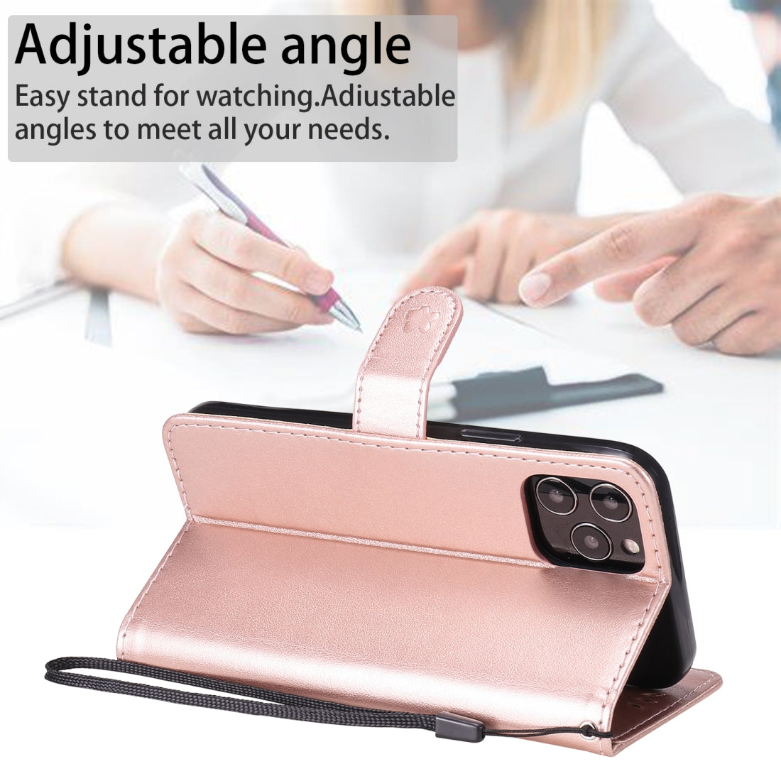 For Apple iPhone 12 Pro Cat and Bee Embossed Flip Leather Phone Case Wallet Cover with Card Slots Cash Pocket Magnetic Stand Protective Shockproof TPU PU Leather Case with Wrist Strap