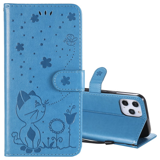 For Apple iPhone 12 Pro Max Cat and Bee Embossed Flip Leather Phone Case Wallet Cover with Card Slots Cash Pocket Magnetic Stand Protective Shockproof TPU PU Leather Case with Wrist Strap