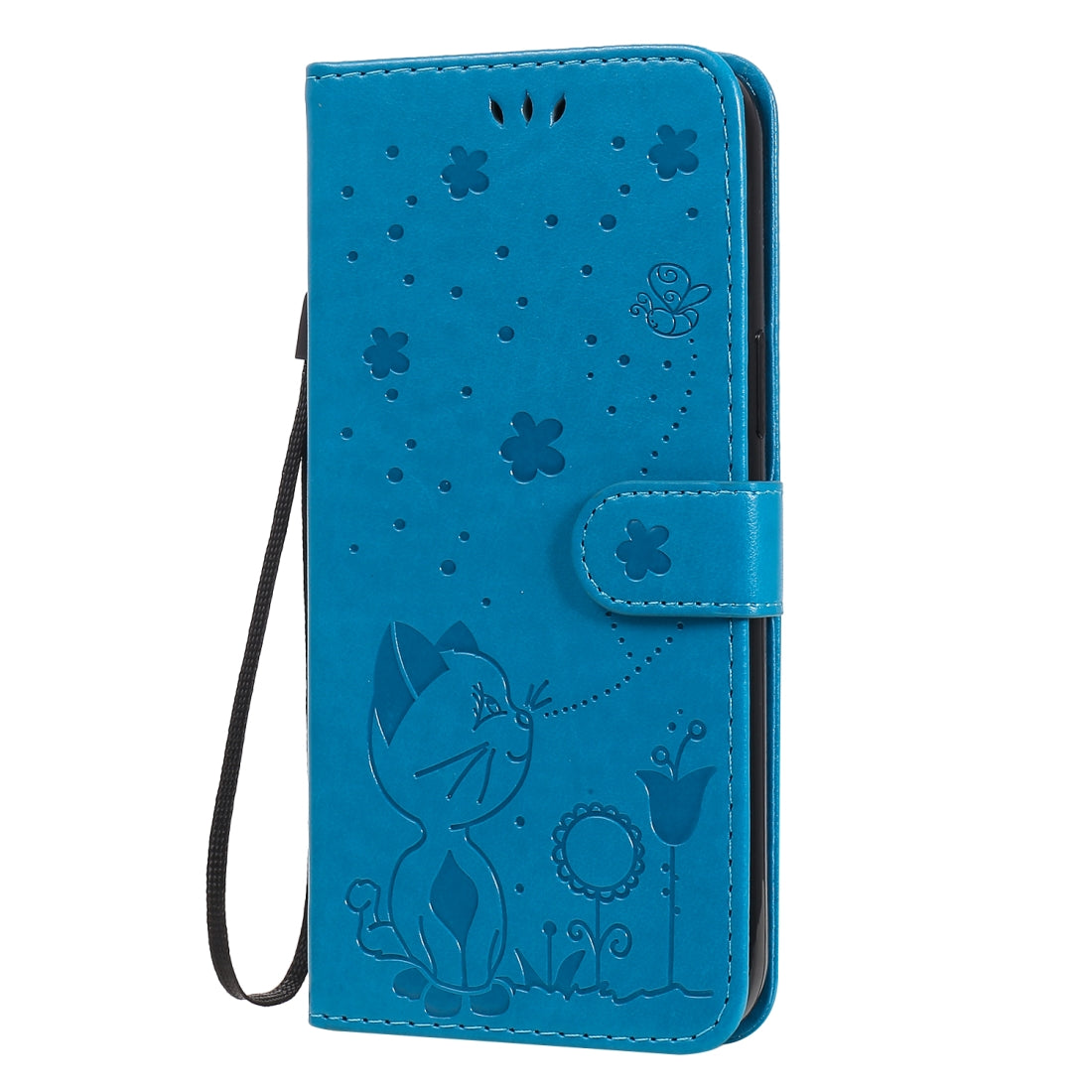 For Apple iPhone 12 Pro Max Cat and Bee Embossed Flip Leather Phone Case Wallet Cover with Card Slots Cash Pocket Magnetic Stand Protective Shockproof TPU PU Leather Case with Wrist Strap