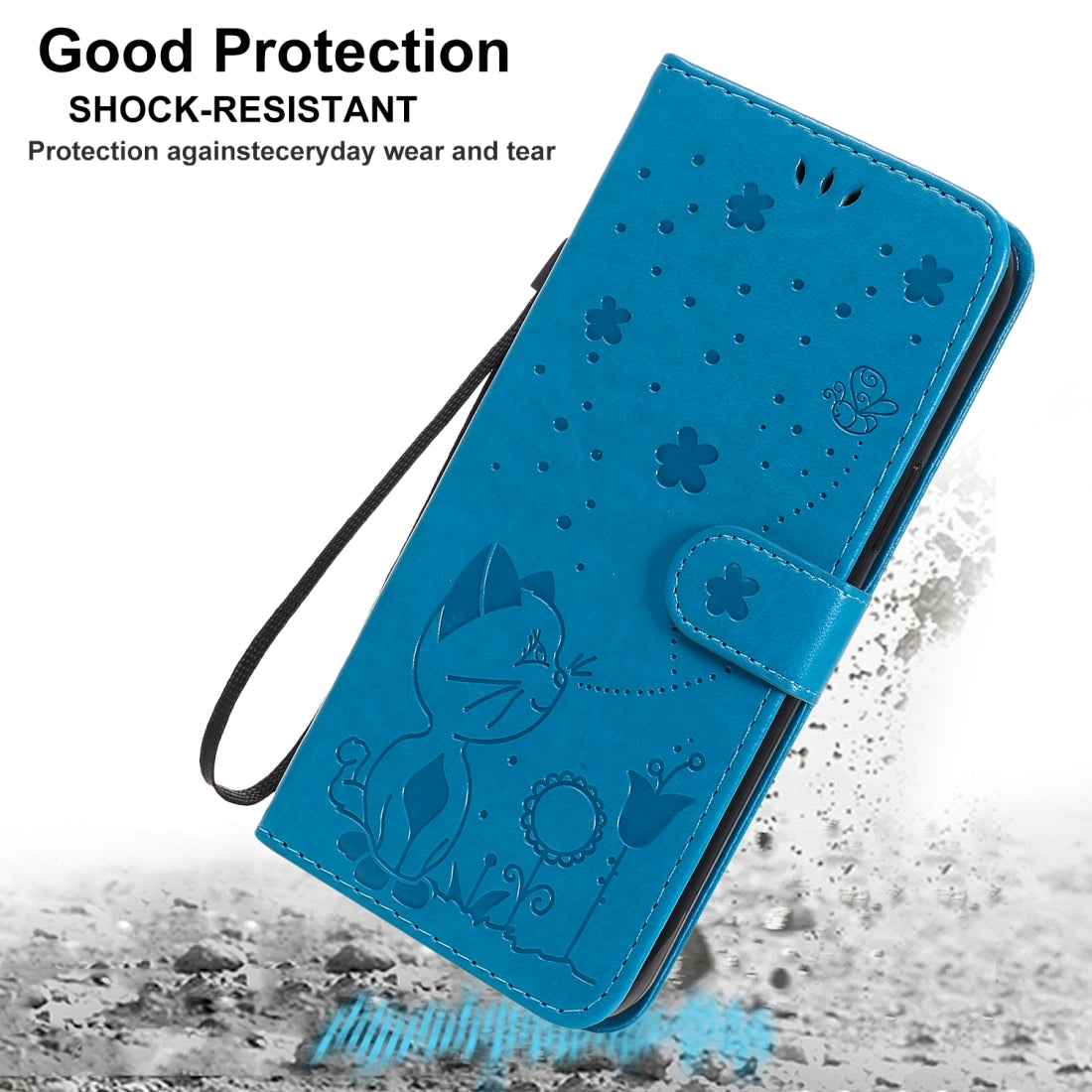 For Apple iPhone 12 Pro Max Cat and Bee Embossed Flip Leather Phone Case Wallet Cover with Card Slots Cash Pocket Magnetic Stand Protective Shockproof TPU PU Leather Case with Wrist Strap