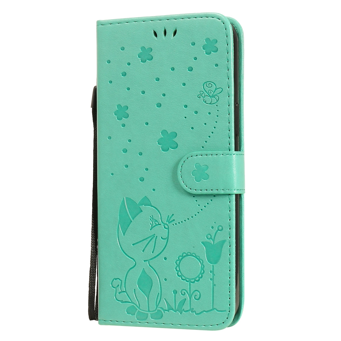 For Apple iPhone 12 Pro Max Cat and Bee Embossed Flip Leather Phone Case Wallet Cover with Card Slots Cash Pocket Magnetic Stand Protective Shockproof TPU PU Leather Case with Wrist Strap