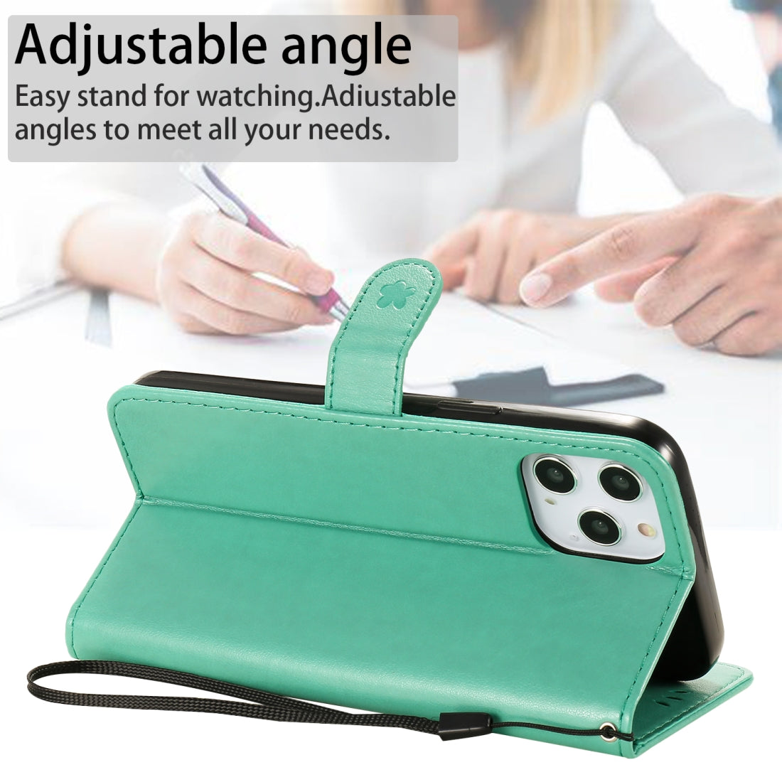 For Apple iPhone 12 Pro Max Cat and Bee Embossed Flip Leather Phone Case Wallet Cover with Card Slots Cash Pocket Magnetic Stand Protective Shockproof TPU PU Leather Case with Wrist Strap