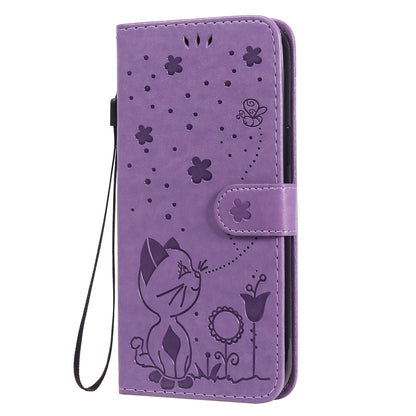 For Apple iPhone 12 Pro Max Cat and Bee Embossed Flip Leather Phone Case Wallet Cover with Card Slots Cash Pocket Magnetic Stand Protective Shockproof TPU PU Leather Case with Wrist Strap