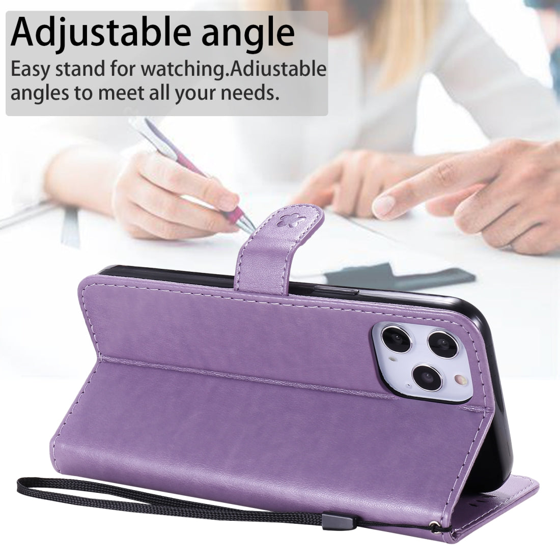 For Apple iPhone 12 Pro Max Cat and Bee Embossed Flip Leather Phone Case Wallet Cover with Card Slots Cash Pocket Magnetic Stand Protective Shockproof TPU PU Leather Case with Wrist Strap