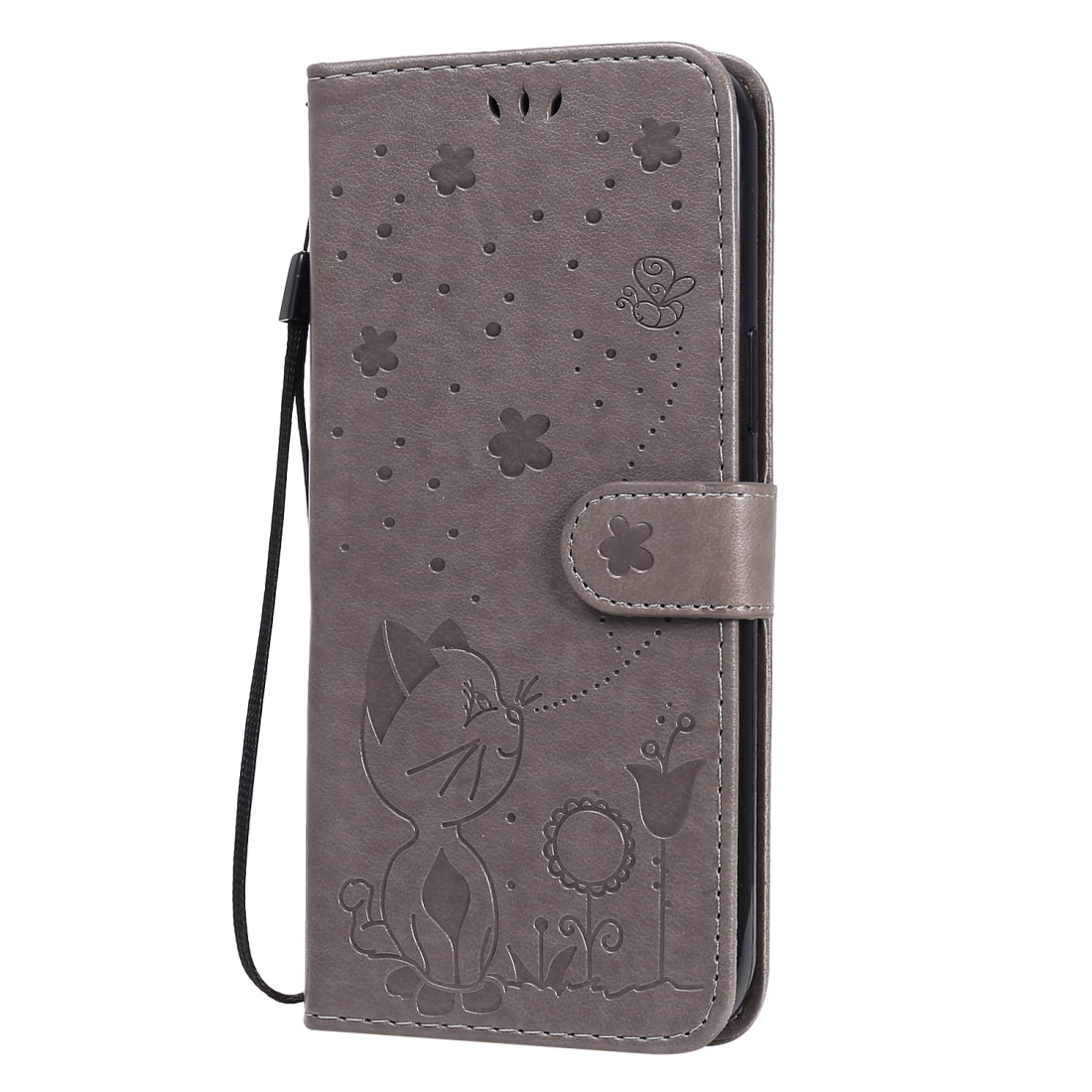 For Apple iPhone 12 Pro Max Cat and Bee Embossed Flip Leather Phone Case Wallet Cover with Card Slots Cash Pocket Magnetic Stand Protective Shockproof TPU PU Leather Case with Wrist Strap
