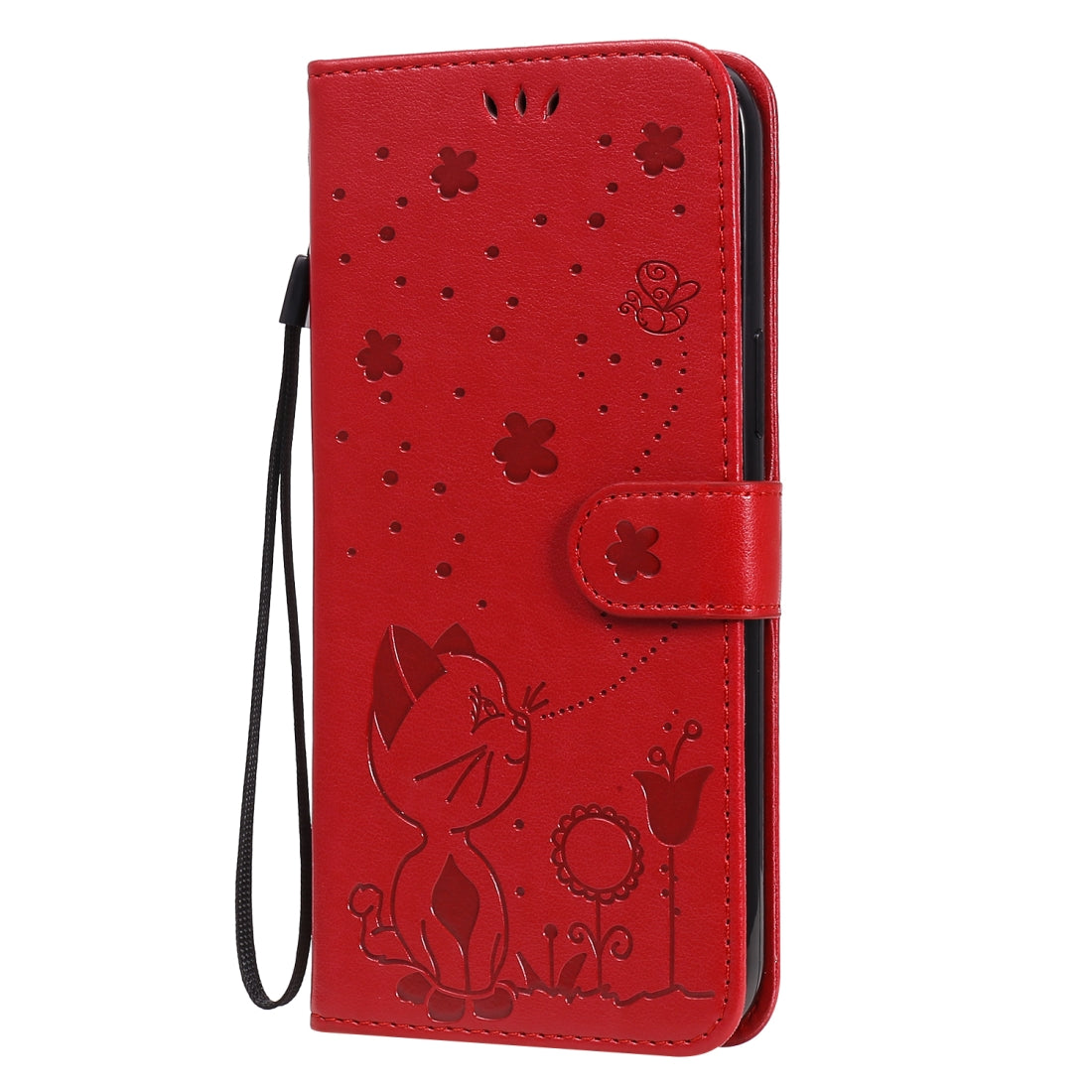 For Apple iPhone 12 Pro Max Cat and Bee Embossed Flip Leather Phone Case Wallet Cover with Card Slots Cash Pocket Magnetic Stand Protective Shockproof TPU PU Leather Case with Wrist Strap