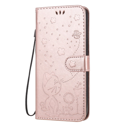 For Apple iPhone 12 Pro Max Cat and Bee Embossed Flip Leather Phone Case Wallet Cover with Card Slots Cash Pocket Magnetic Stand Protective Shockproof TPU PU Leather Case with Wrist Strap