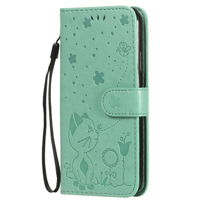 For Apple iPhone X Cat and Bee Embossed Flip Leather Phone Case Wallet Cover with Card Slots Cash Pocket Magnetic Stand Protective Shockproof TPU PU Leather Case with Wrist Strap