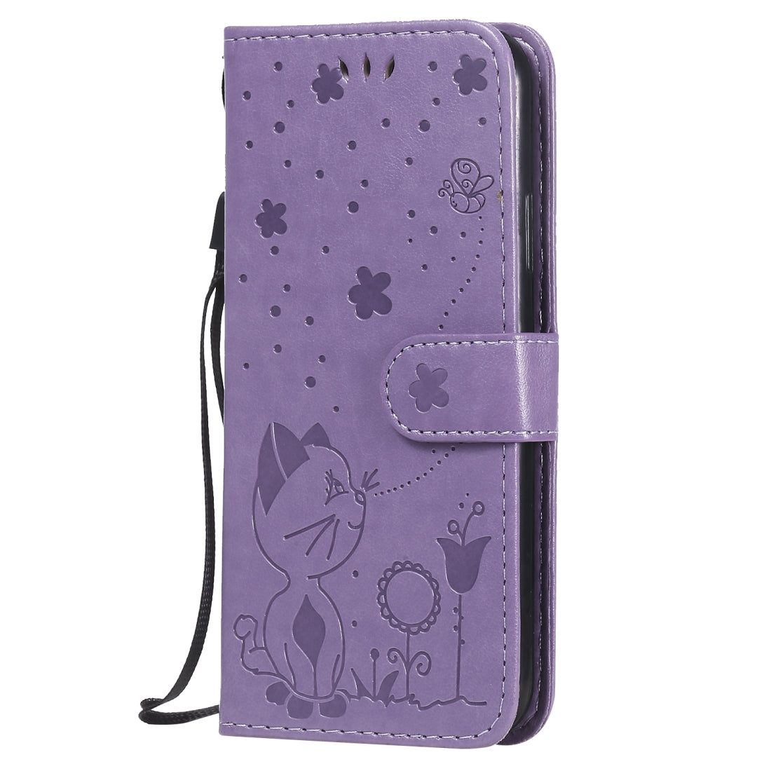 For Apple iPhone XS Cat and Bee Embossed Flip Leather Phone Case Wallet Cover with Card Slots Cash Pocket Magnetic Stand Protective Shockproof TPU PU Leather Case with Wrist Strap