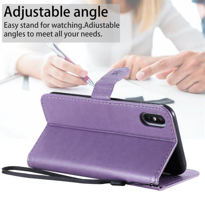 For Apple iPhone XS Cat and Bee Embossed Flip Leather Phone Case Wallet Cover with Card Slots Cash Pocket Magnetic Stand Protective Shockproof TPU PU Leather Case with Wrist Strap