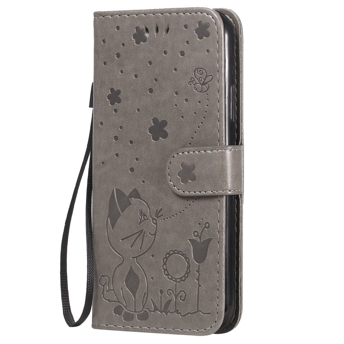 For Apple iPhone X Cat and Bee Embossed Flip Leather Phone Case Wallet Cover with Card Slots Cash Pocket Magnetic Stand Protective Shockproof TPU PU Leather Case with Wrist Strap