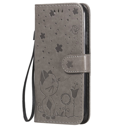 For Apple iPhone XS Cat and Bee Embossed Flip Leather Phone Case Wallet Cover with Card Slots Cash Pocket Magnetic Stand Protective Shockproof TPU PU Leather Case with Wrist Strap