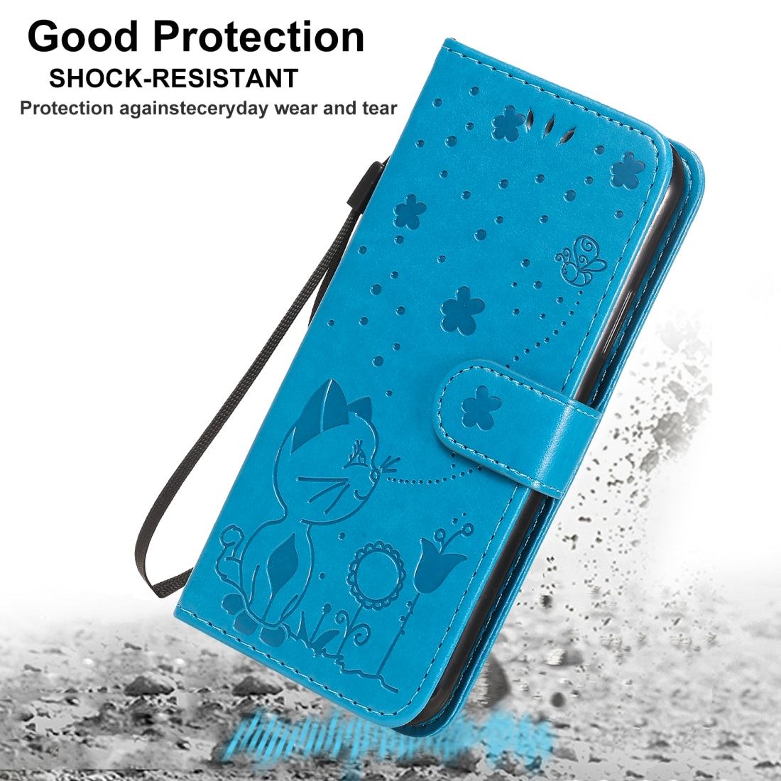 For Apple iPhone X Cat and Bee Embossed Flip Leather Phone Case Wallet Cover with Card Slots Cash Pocket Magnetic Stand Protective Shockproof TPU PU Leather Case with Wrist Strap