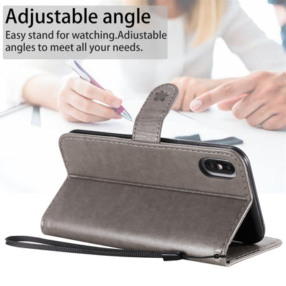 For Apple iPhone X Cat and Bee Embossed Flip Leather Phone Case Wallet Cover with Card Slots Cash Pocket Magnetic Stand Protective Shockproof TPU PU Leather Case with Wrist Strap