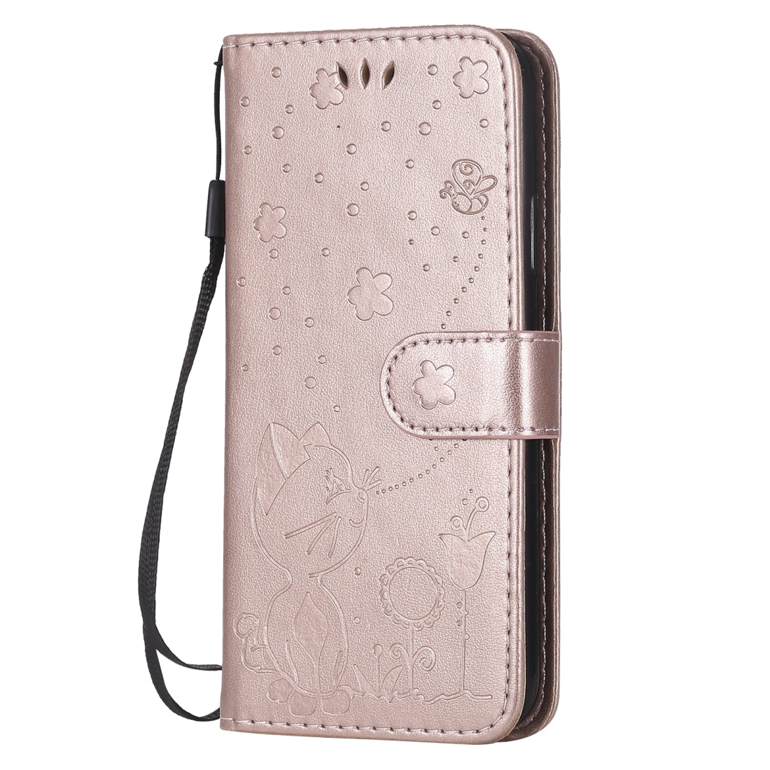 For Apple iPhone X Cat and Bee Embossed Flip Leather Phone Case Wallet Cover with Card Slots Cash Pocket Magnetic Stand Protective Shockproof TPU PU Leather Case with Wrist Strap