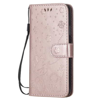 For Apple iPhone X Cat and Bee Embossed Flip Leather Phone Case Wallet Cover with Card Slots Cash Pocket Magnetic Stand Protective Shockproof TPU PU Leather Case with Wrist Strap