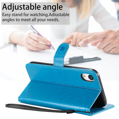 For Apple iPhone XR Cat and Bee Embossed Flip Leather Phone Case Wallet Cover with Card Slots Cash Pocket Magnetic Stand Protective Shockproof TPU PU Leather Case with Wrist Strap