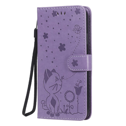 For Apple iPhone XR Cat and Bee Embossed Flip Leather Phone Case Wallet Cover with Card Slots Cash Pocket Magnetic Stand Protective Shockproof TPU PU Leather Case with Wrist Strap