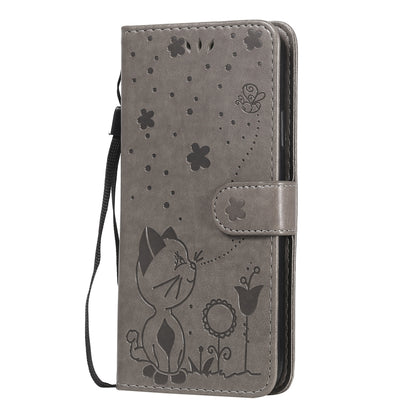 For Apple iPhone XR Cat and Bee Embossed Flip Leather Phone Case Wallet Cover with Card Slots Cash Pocket Magnetic Stand Protective Shockproof TPU PU Leather Case with Wrist Strap