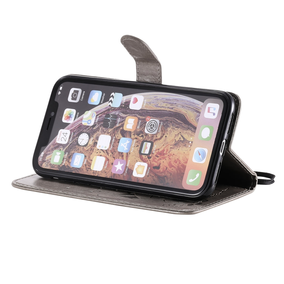 For Apple iPhone XR Cat and Bee Embossed Flip Leather Phone Case Wallet Cover with Card Slots Cash Pocket Magnetic Stand Protective Shockproof TPU PU Leather Case with Wrist Strap