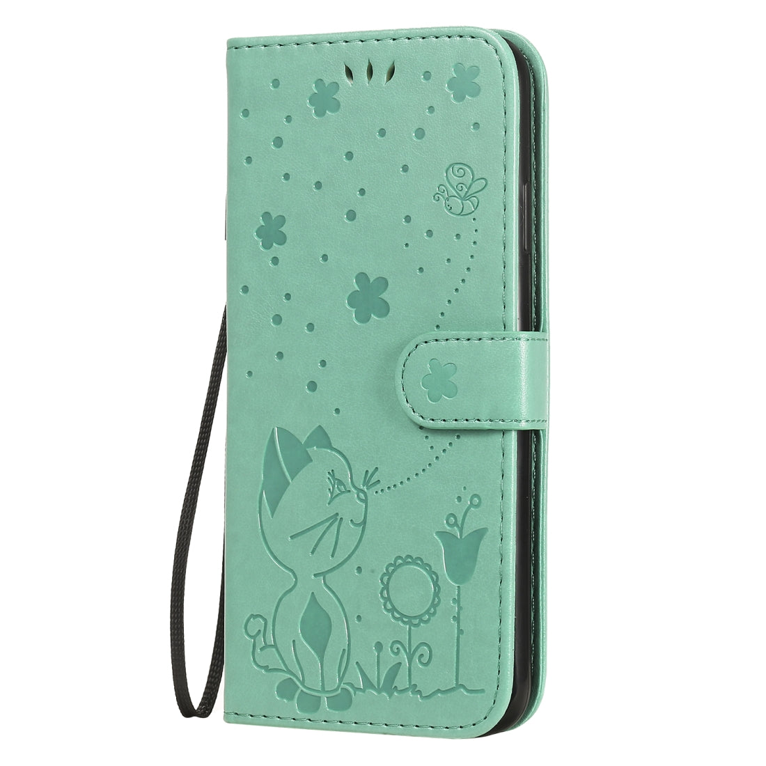 For Apple iPhone XS Max Cat and Bee Embossed Flip Leather Phone Case Wallet Cover with Card Slots Cash Pocket Magnetic Stand Protective Shockproof TPU PU Leather Case with Wrist Strap